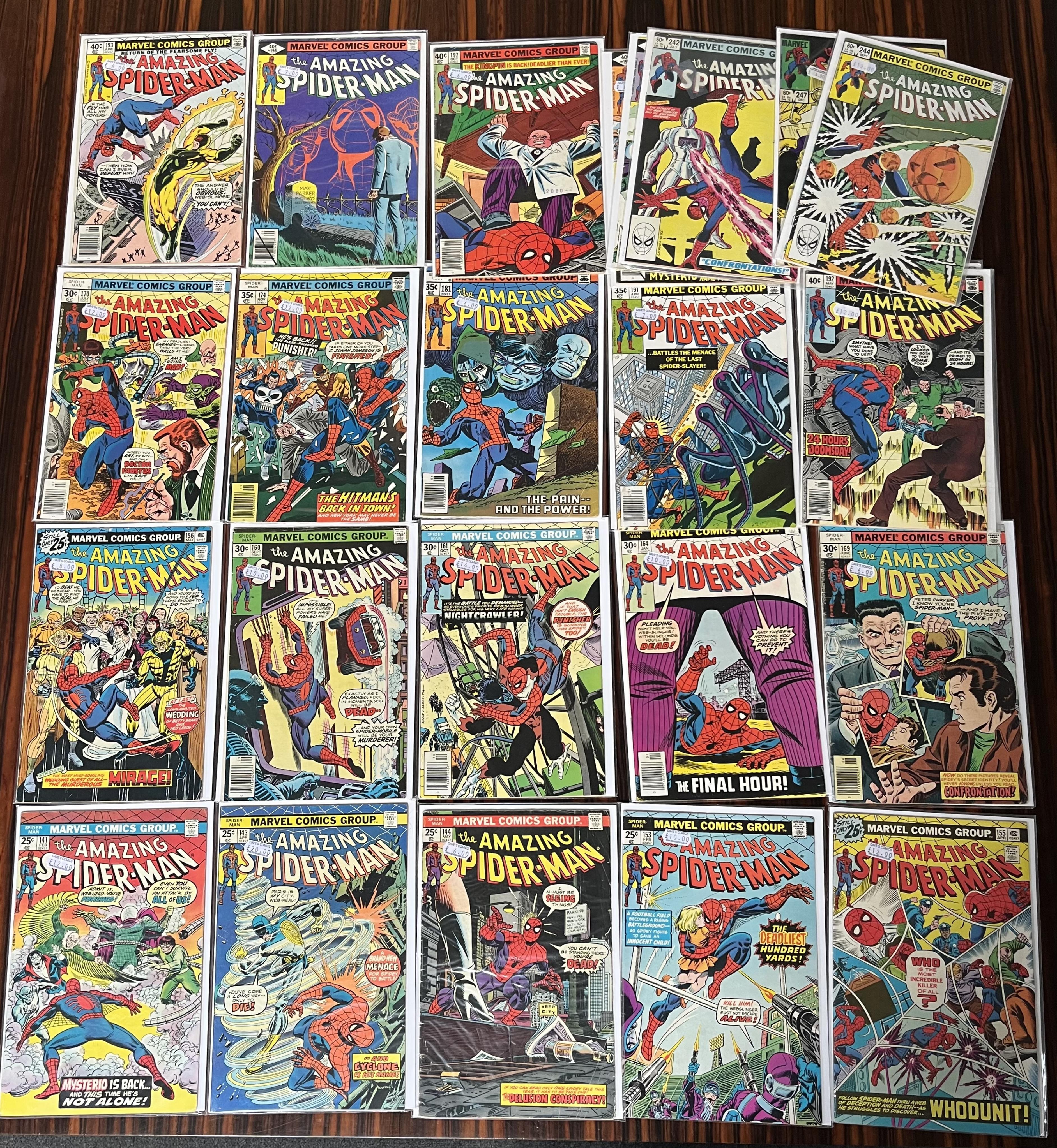 The Amazing Spider-Man, Marvel comics, Vol. 1, 42 issues between #23–247 (includes major key issues: 136A, 141A), comprising, #23 [minor key], #47A x2, #71A, #72B [minor key], #74A [minor key], #80A, #87A, #88, #93A [min